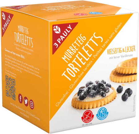 4009680361896-3Pauly-Muerbeteig-Torteletts-Einzelpackung-150g.png Mürbeteig Torteletts mit feiner Vanillenote glutenfrei, 150g