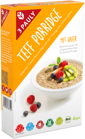 4009680367140-3Pauly-Teff-Porridge-Einzelpackung-250g.png Teff Porridge mit Hafer glutenfrei und bio, 250g